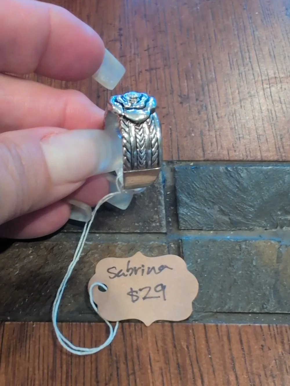 Premier Designs Silver Rose Floral with Crystal Sabrina Ring - Women Jewelry
